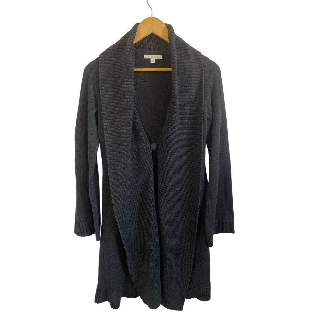 Cabi Womens Black Shawl Collar Longline Cardigan Sweater Single Button Small